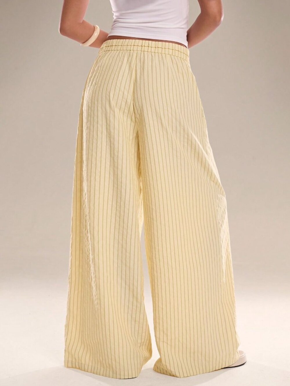 Yellow Casual Chic Women's Striped Waist Trousers - Picture 2 of 7